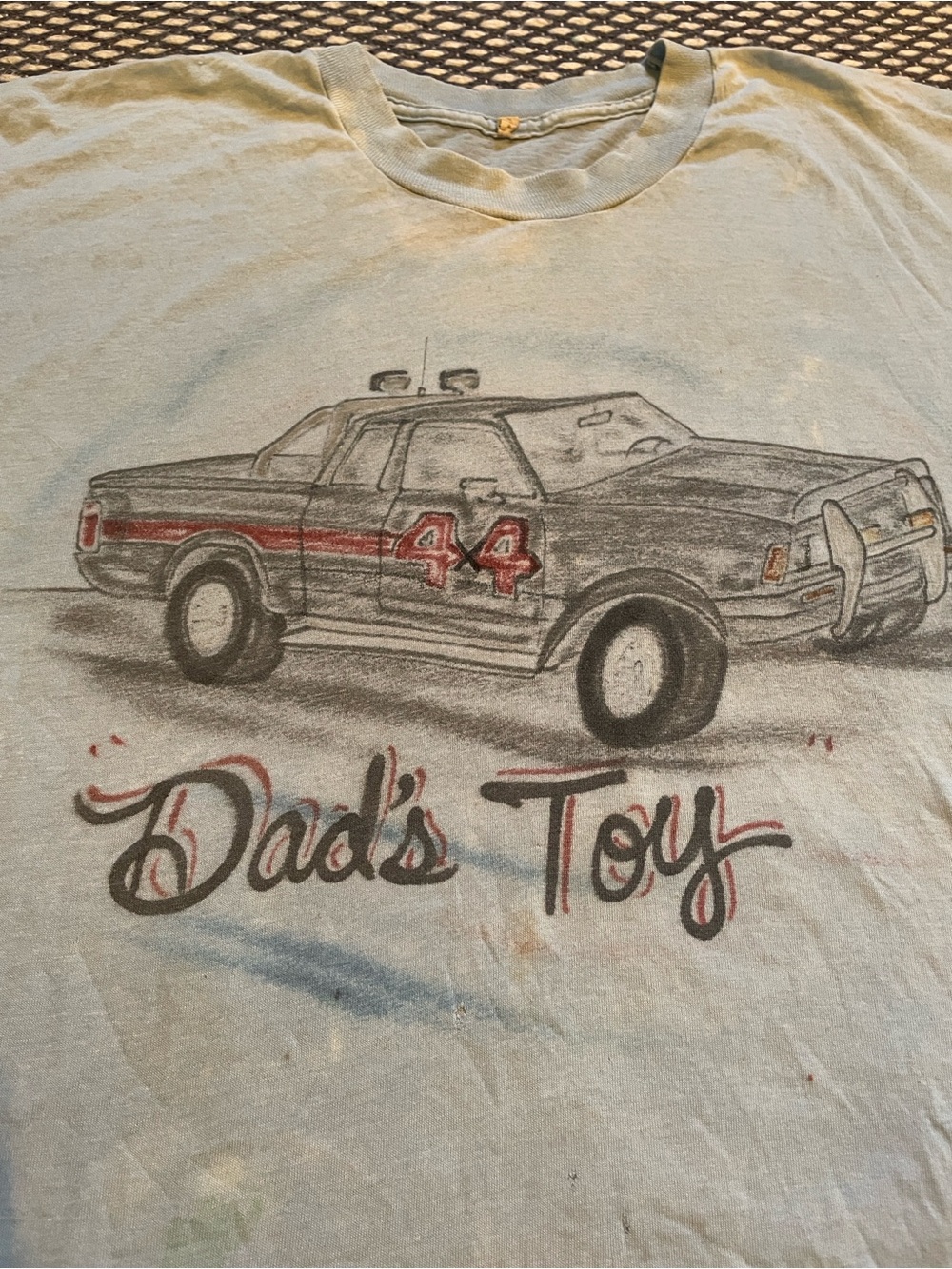 Vintage Dad's Toy Graphic Tee - Light Gray with Car Print